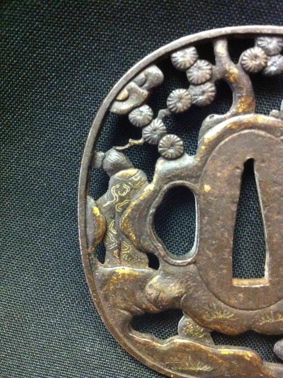 Man with Child Gilt Work Japanese Tsuba Man with Child Gilt Work Japanese Tsuba