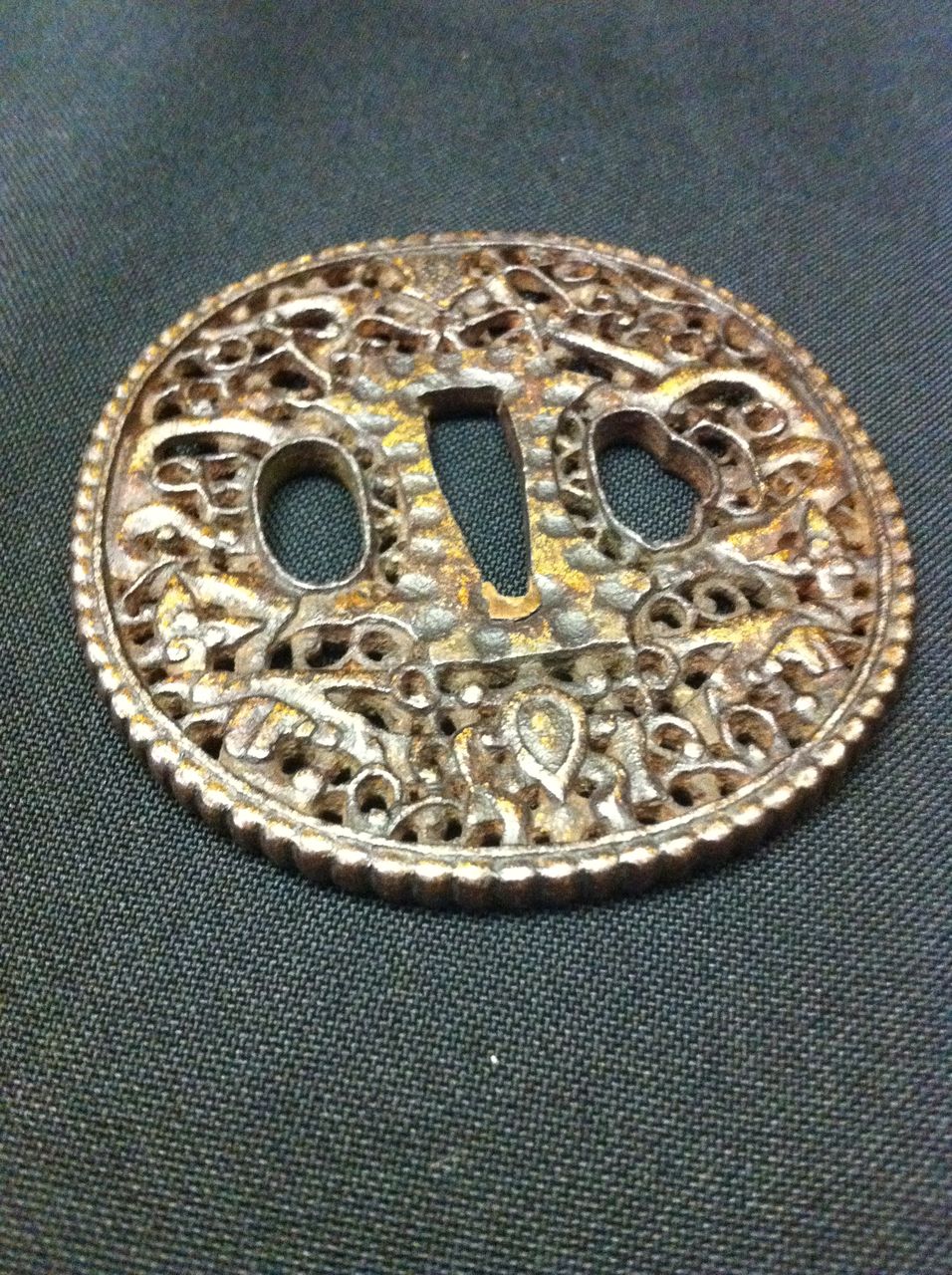 Intricate Geometric Floral Motif Tsuba with Gilt and Openwork Intricate Geometric Floral Motif Tsuba with Gilt and Openwork