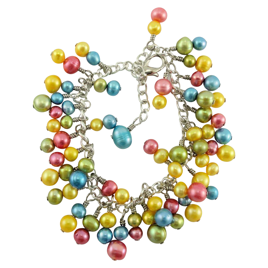 Inspired by Spring Dyed Cultured Freshwater Pearl Wire Wrapped Dangle Charm Bracelet Inspired by Spring Dyed Cultured Freshwater Pearl Wire Wrapped Dangle Charm Bracelet