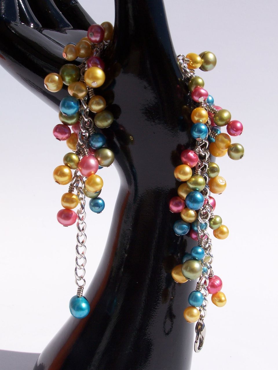 Inspired by Spring Dyed Cultured Freshwater Pearl Wire Wrapped Dangle Charm Bracelet Inspired by Spring Dyed Cultured Freshwater Pearl Wire Wrapped Dangle Charm Bracelet