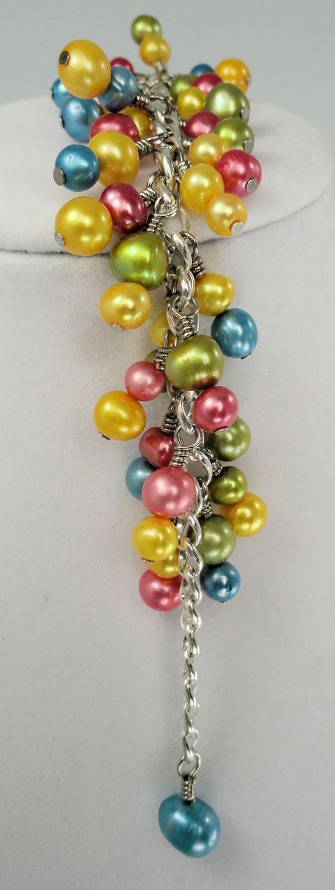Inspired by Spring Dyed Cultured Freshwater Pearl Wire Wrapped Dangle Charm Bracelet Inspired by Spring Dyed Cultured Freshwater Pearl Wire Wrapped Dangle Charm Bracelet