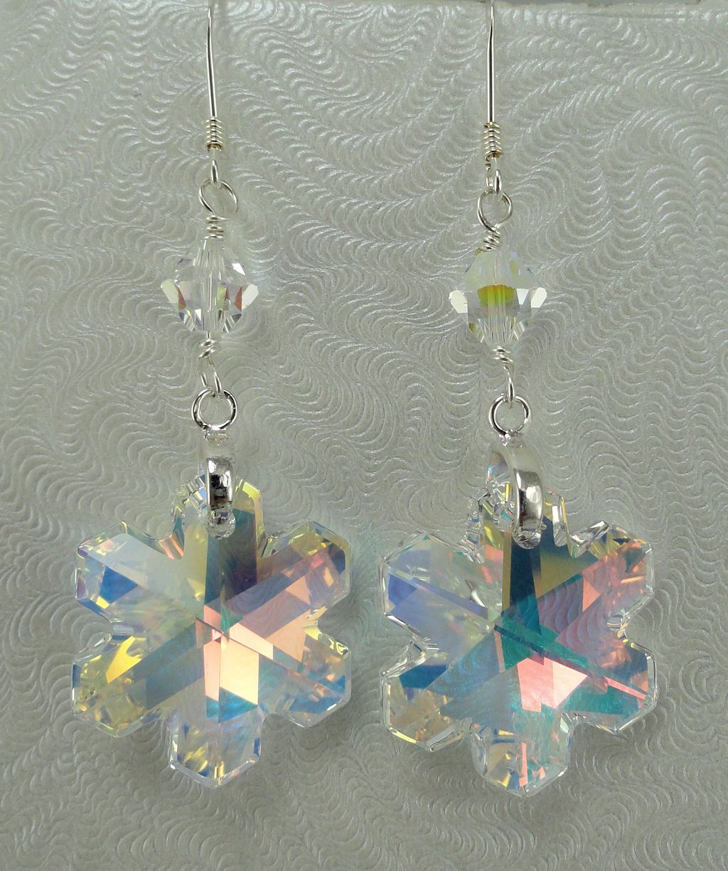 Swarovski Crystal AB Snowflakes Hand Wire Wrapped Sterling Silver Earrings Swarovski Crystal AB Snowflakes Hand Wire Wrapped Sterling Silver Earrings