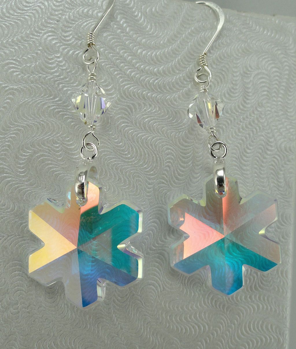Swarovski Crystal AB Snowflakes Hand Wire Wrapped Sterling Silver Earrings Swarovski Crystal AB Snowflakes Hand Wire Wrapped Sterling Silver Earrings