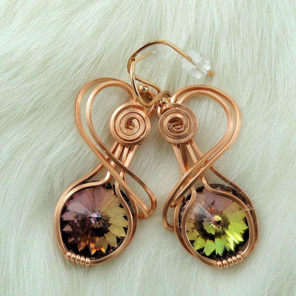 Swarovski Crystal Tabac Rivoli Hand Wire Wrapped Copper Rose Gold Earrings Swarovski Crystal Tabac Rivoli Hand Wire Wrapped Copper Rose Gold Earrings
