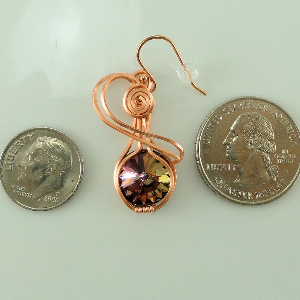 Swarovski Crystal Tabac Rivoli Hand Wire Wrapped Copper Rose Gold Earrings Swarovski Crystal Tabac Rivoli Hand Wire Wrapped Copper Rose Gold Earrings