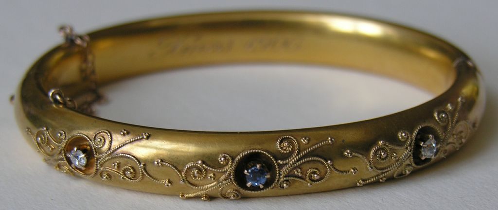 Edwardian Etruscan Work Diamond Sapphire 10k Bracelet Edwardian Etruscan Work Diamond Sapphire 10k Bracelet