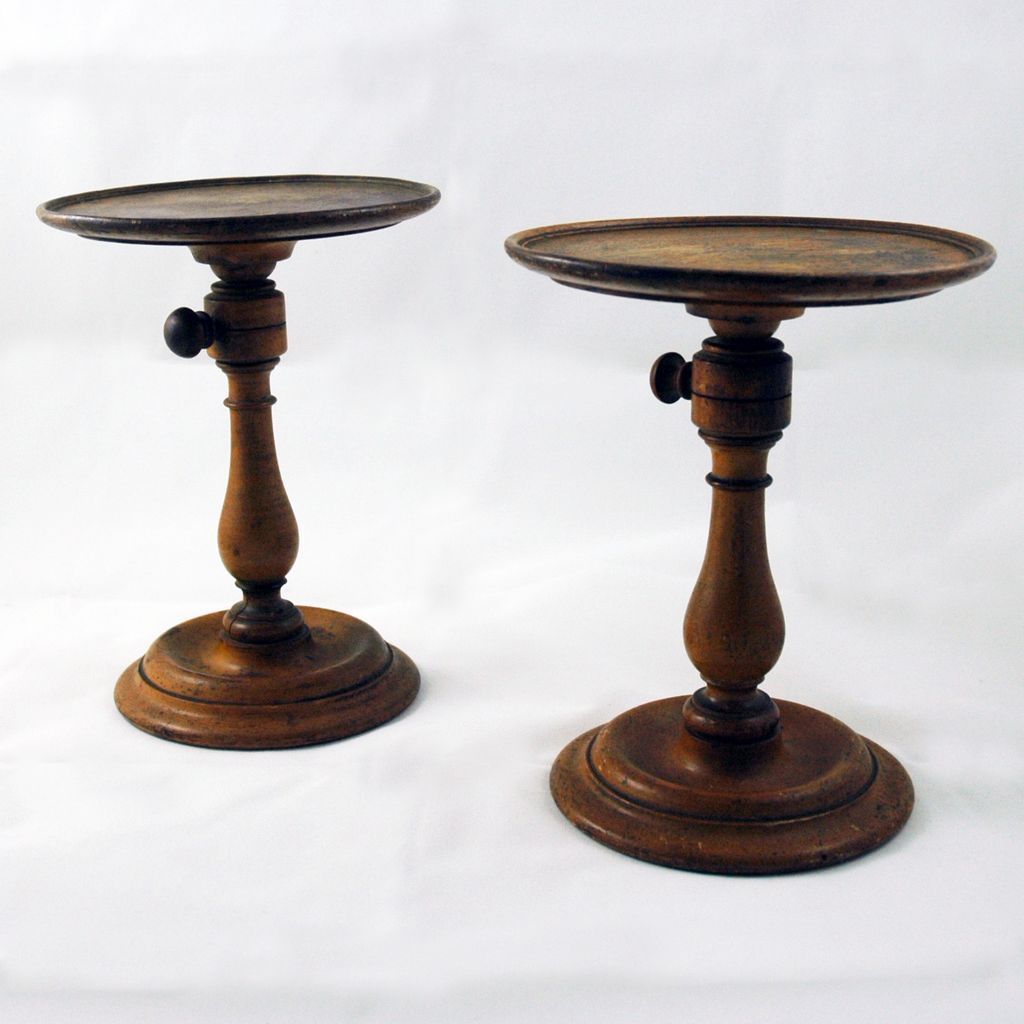 Pair of Turned Maple Adjustable Table Candle Stands from