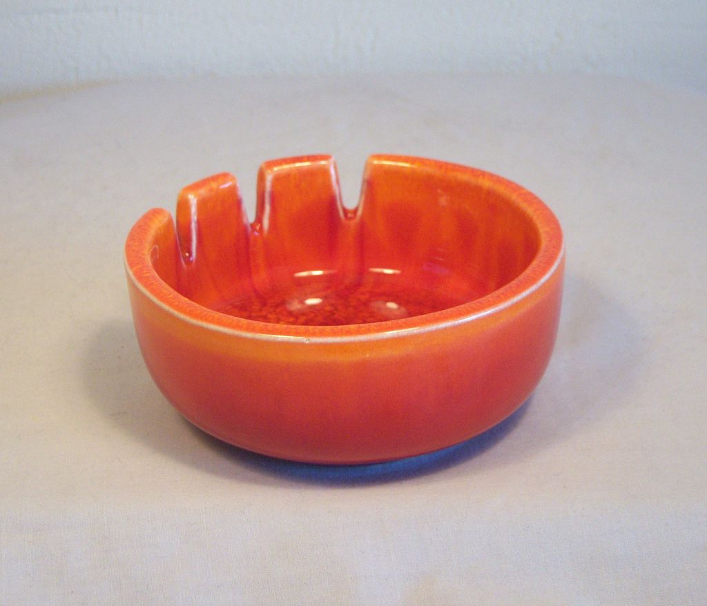 California Original Porcelain Ashtray in Brilliant Tie Dyed Orange 1960's California Original Porcelain Ashtray in Brilliant Tie Dyed Orange 1960's