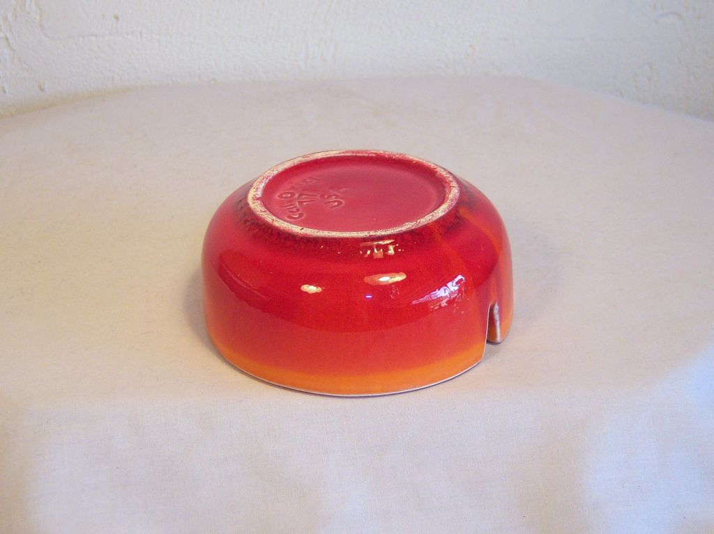 California Original Porcelain Ashtray in Brilliant Tie Dyed Orange 1960's California Original Porcelain Ashtray in Brilliant Tie Dyed Orange 1960's