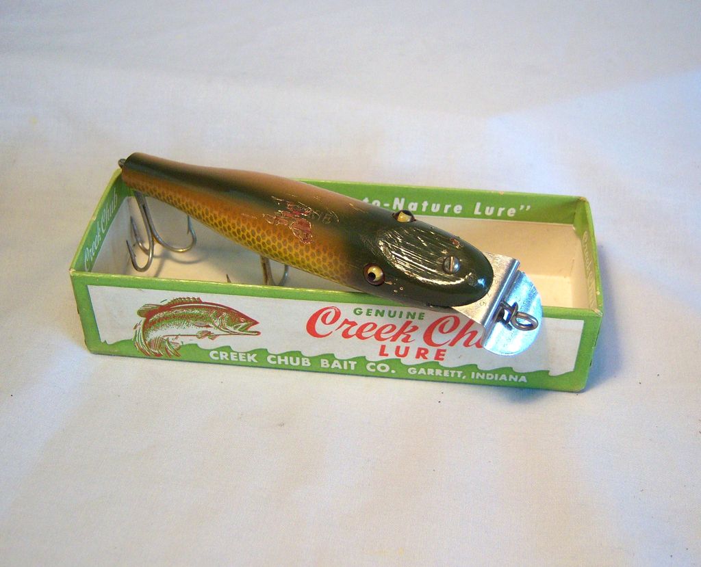 Creek Club Wooden Fishing Lure with Glass Eyes and 3 Hooks Circa Early 1950's Creek Club Wooden Fishing Lure with Glass Eyes and 3 Hooks Circa Early 1950's