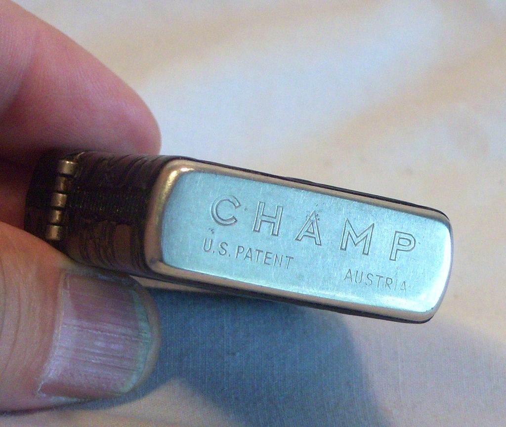 CHAMP Windproof Pocket Lighter Austria Wrapped in Alligator Leather 1950's CHAMP Windproof Pocket Lighter Austria Wrapped in Alligator Leather 1950's