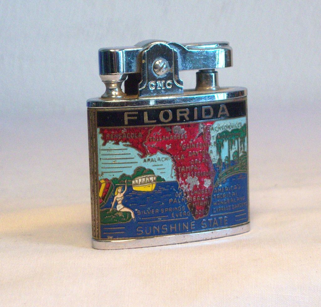 Colorful Florida Sunshine State CMC Pocket Lighter 1950's Colorful Florida Sunshine State CMC Pocket Lighter 1950's