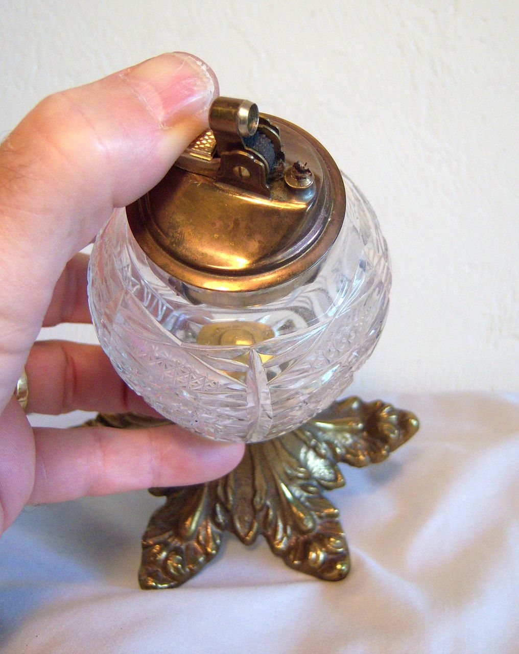 Japanese Glass Table Lighter with Brass Base 1950's Japanese Glass Table Lighter with Brass Base 1950's