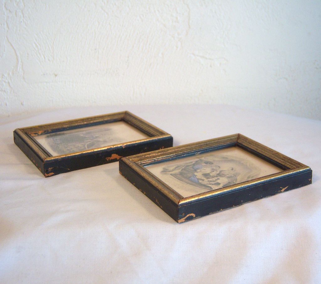 Pair of Godey's Fashion Prints in Original Gilded Wooden Frames Late 1800's Pair of Godey's Fashion Prints in Original Gilded Wooden Frames Late 1800's