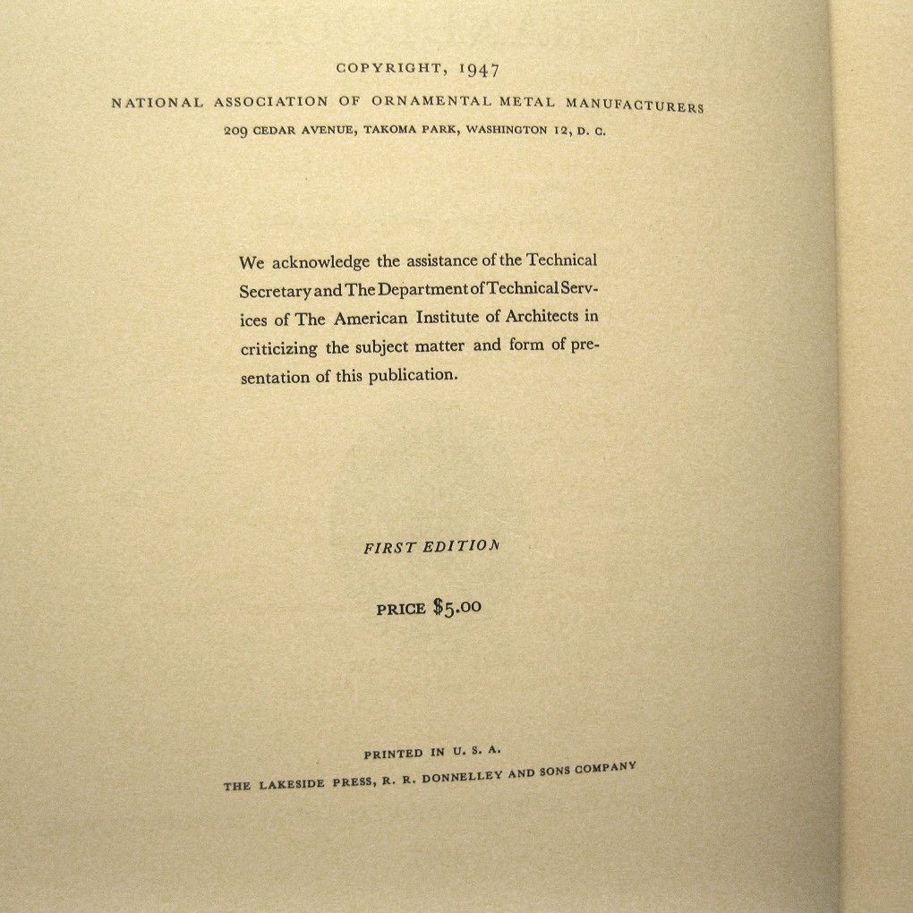 Architectural Metal Handbook, 1947 Book Architectural Metal Handbook, 1947 Book