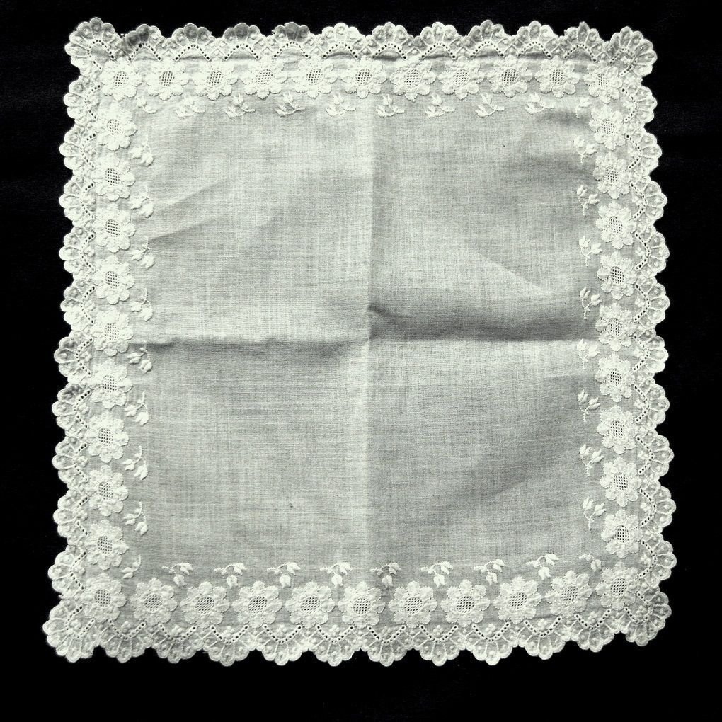 Embroidered White Work Wedding Hanky Embroidered White Work Wedding Hanky