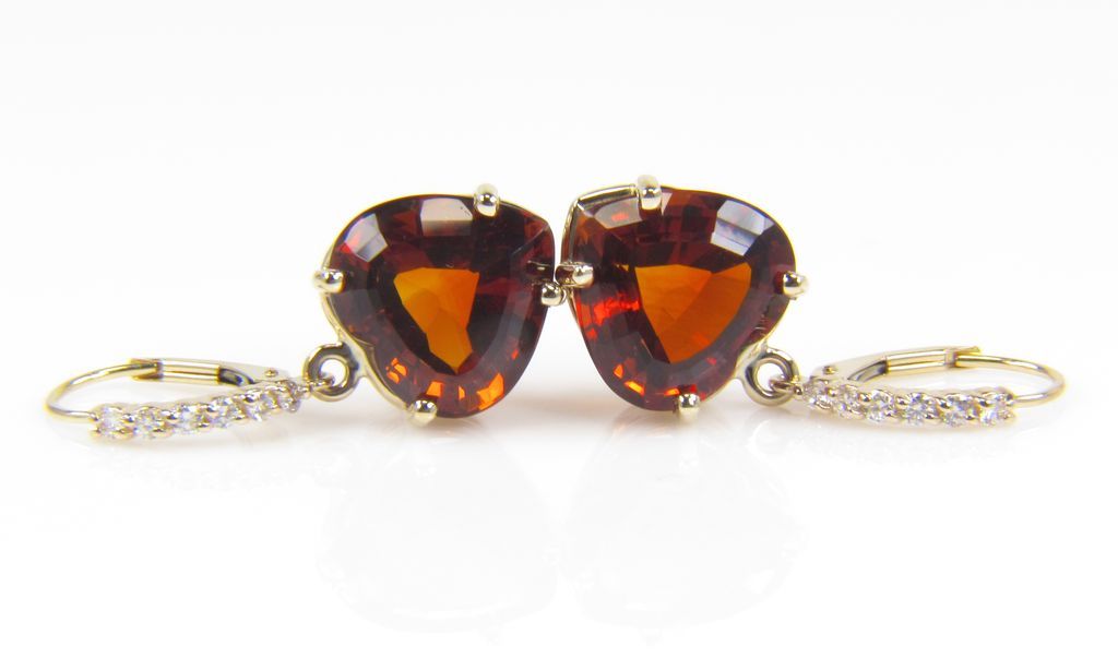 Citrine Diamond Earrings - Heart Shaped Diamond Earrings - Madeira Citrine Diamond Earrings - Gift for Her Citrine Diamond Earrings - Heart Shaped Diamond Earrings - Madeira Citrine Diamond Earrings - Gift for Her
