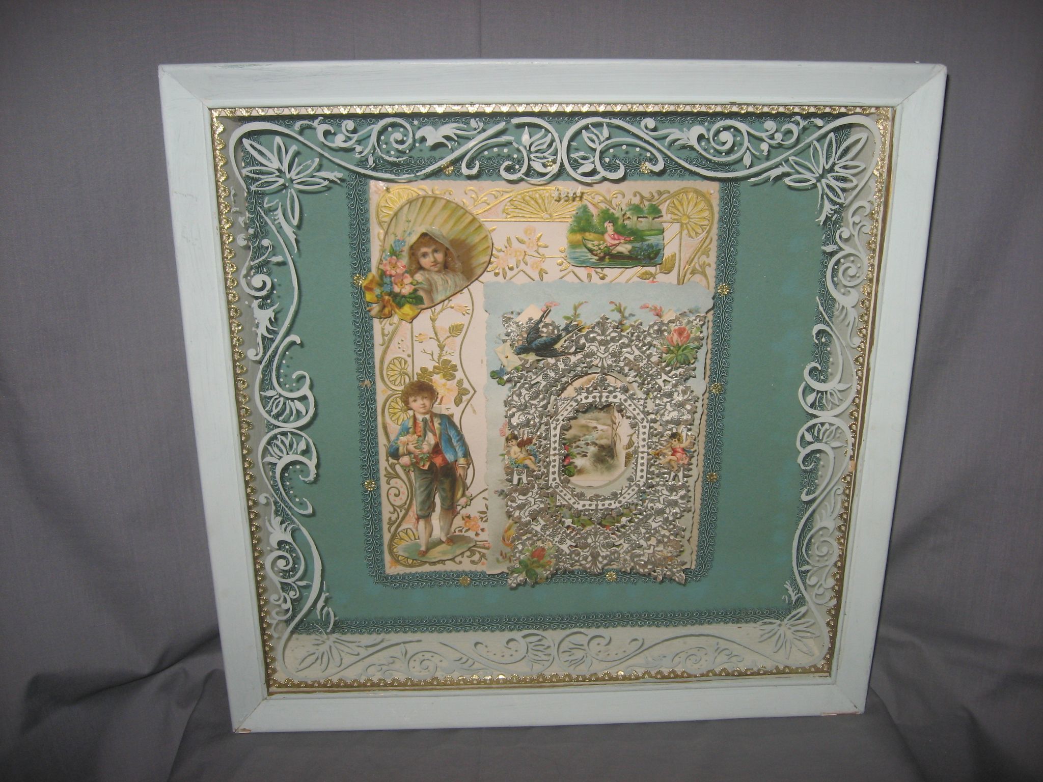 VictorianStyle 3D/HighRelief Vintage Valentines Framed Shadow Box from