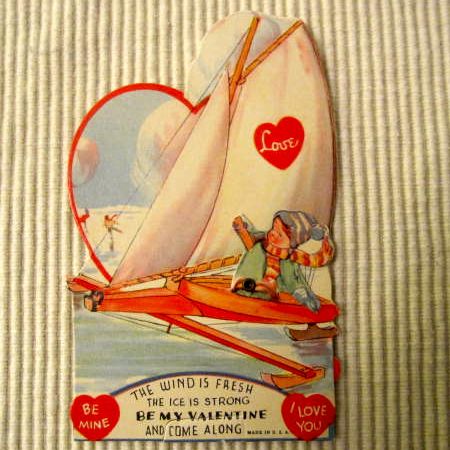 Vintage mechanical valentine Ice Sailboat Vintage mechanical valentine Ice Sailboat