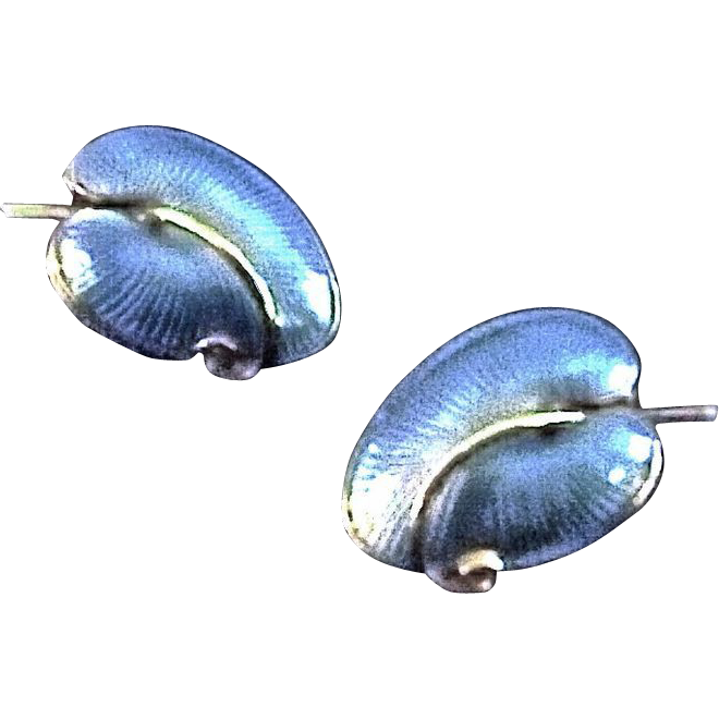 Danish Sterling Silver Enameled Vintage Earrings by Volmer Bahner