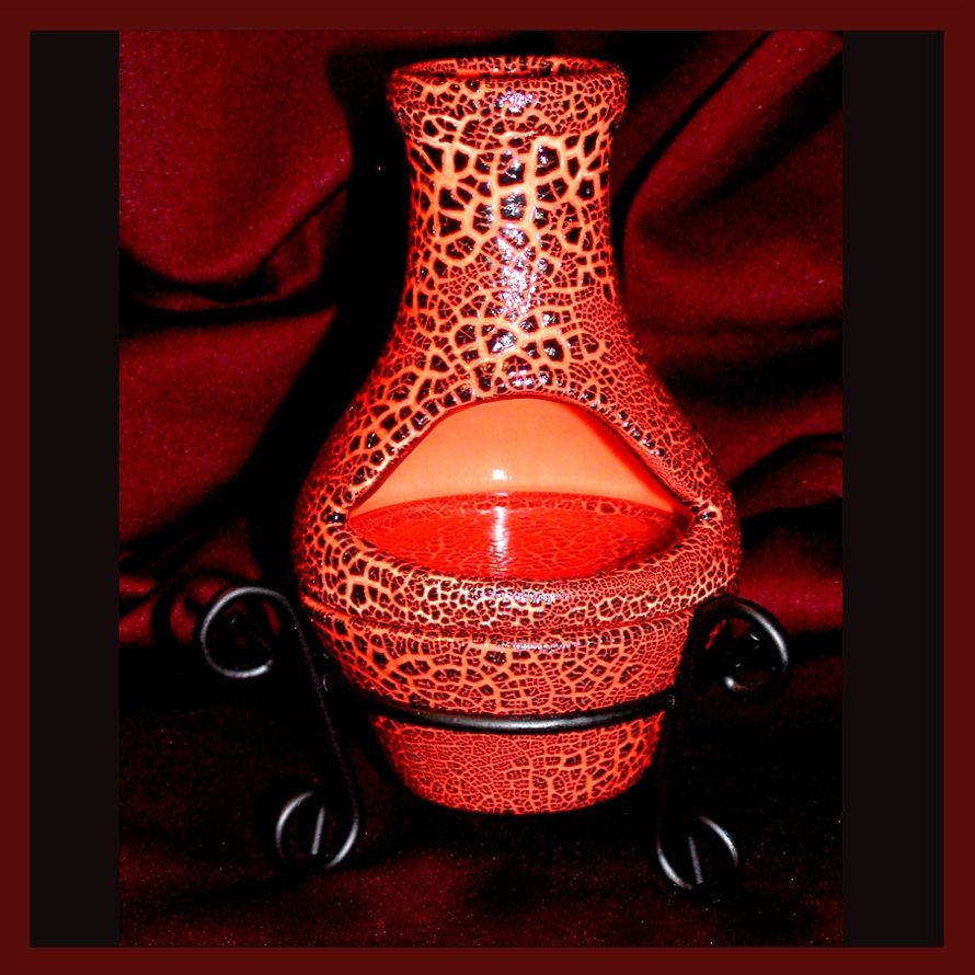 Haldago Bay Pottery- Ceramic Chiminea And Stand Orange Cobblestone) Haldago Bay Pottery- Ceramic Chiminea And Stand Orange Cobblestone)