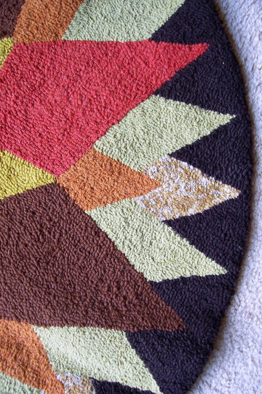 Folk Art, Hooked Wool Rug, Round, Early 1900's Folk Art, Hooked Wool Rug, Round, Early 1900's