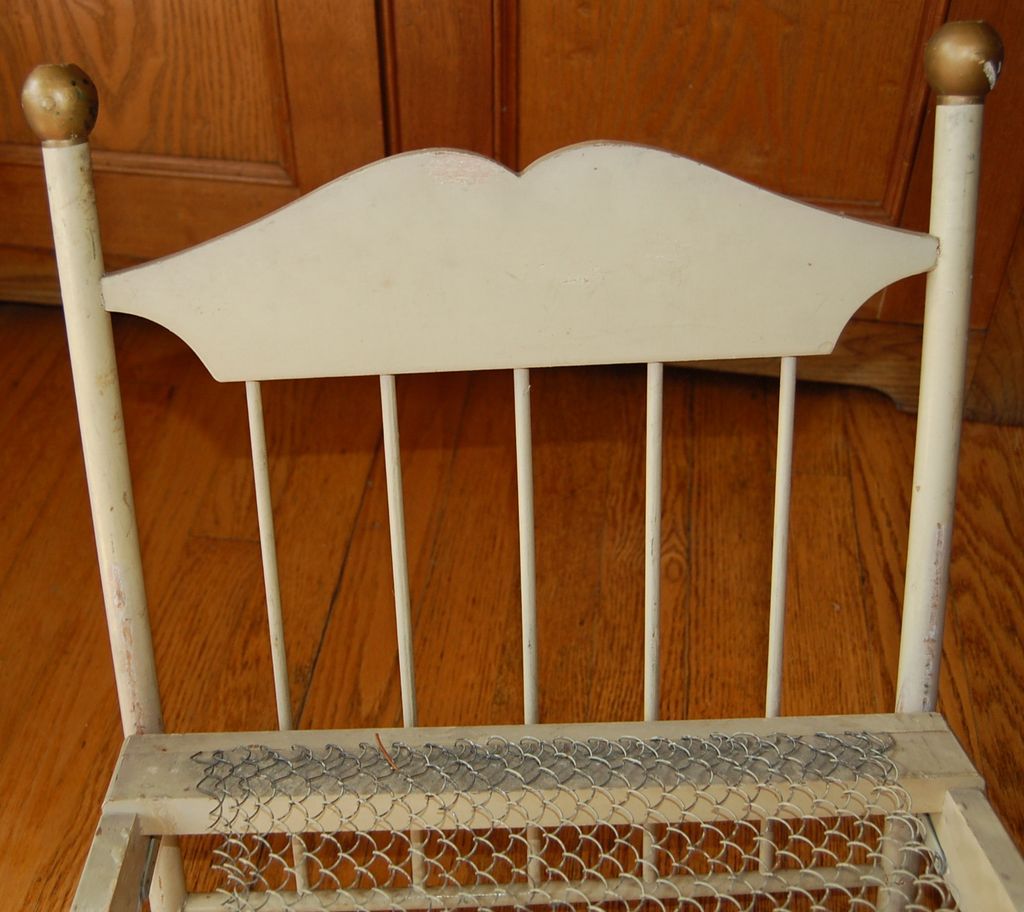 Vintage Folding Wooden Doll Bed with Wire Spring Bottom from