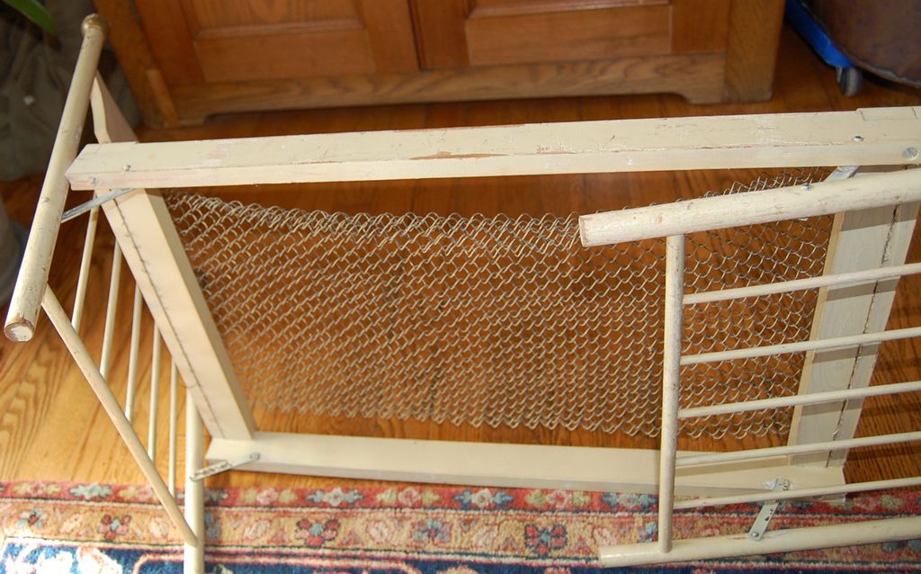 Vintage Folding Wooden Doll Bed with Wire Spring Bottom from