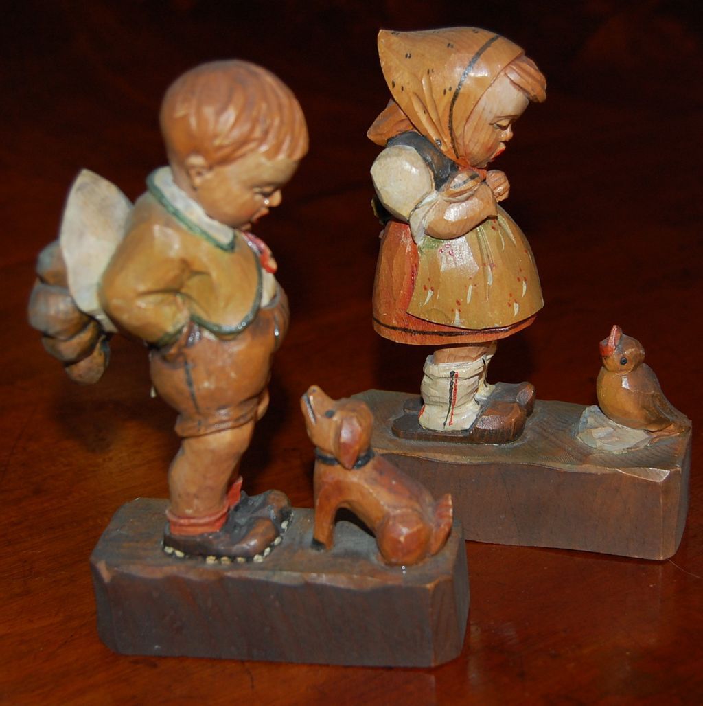 Black Forest Carved and Painted Boy and Girl figures Hummel inspired Black Forest Carved and Painted Boy and Girl figures Hummel inspired