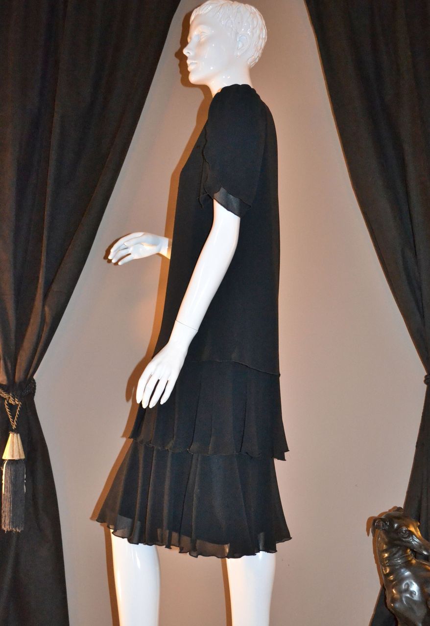 1980s Ann Hobbs ~ Deco Revival Black Chiffon & Sequin Dress 1980s Ann Hobbs ~ Deco Revival Black Chiffon & Sequin Dress
