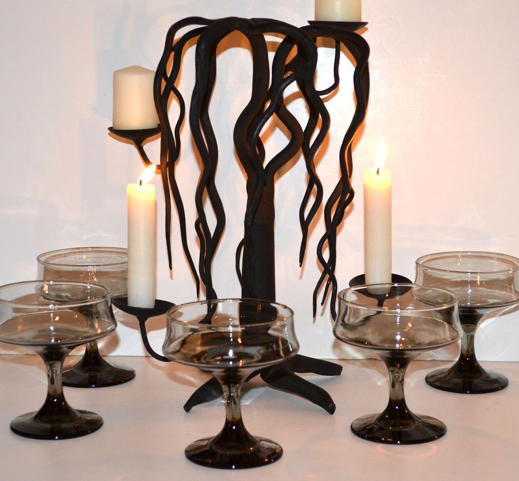 Set of 5 Smoky Black Glass Pedestal Ice Cream Dishes Set of 5 Smoky Black Glass Pedestal Ice Cream Dishes