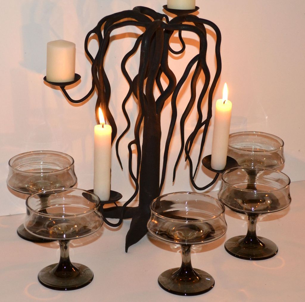 Set of 5 Smoky Black Glass Pedestal Ice Cream Dishes Set of 5 Smoky Black Glass Pedestal Ice Cream Dishes