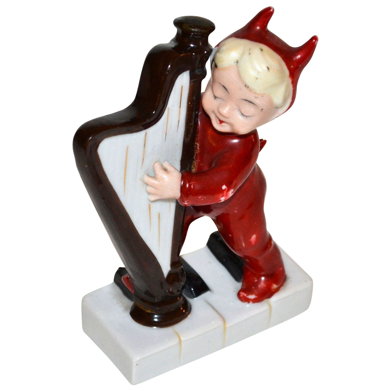 1950s Napco ~ Porcelain Devil with Harp Figurine 1950s Napco ~ Porcelain Devil with Harp Figurine