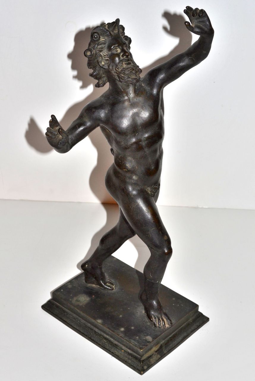 Antique Patinated Bronze Greek Mythology Pan Sculpture Antique Patinated Bronze Greek Mythology Pan Sculpture