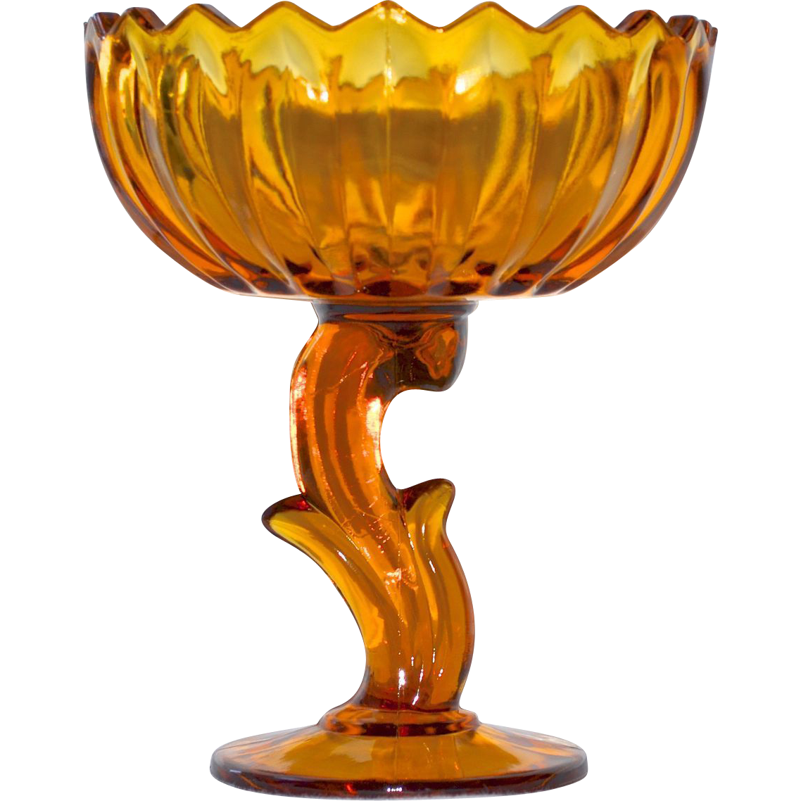 Indiana Glass ~ Lotus Flower Amber Glass Compote Candy Dish from 