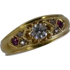 1904 English Hallmarked Diamond & Ruby 18k Ring 1904 English Hallmarked Diamond & Ruby 18k Ring