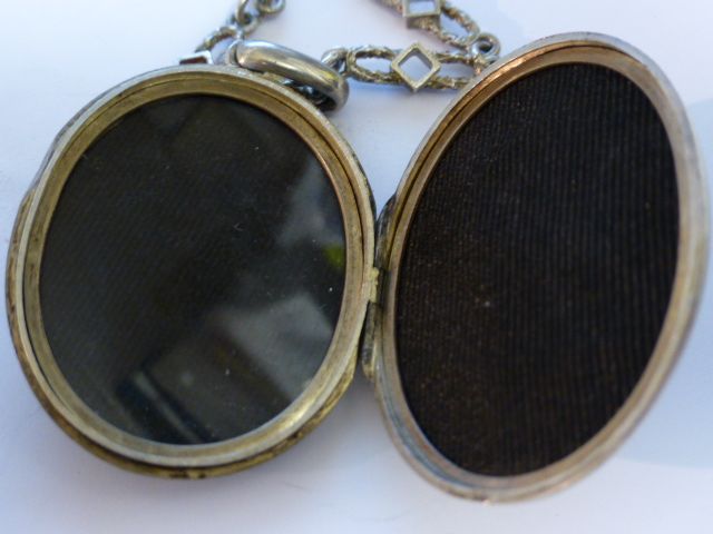 ENGLISH Victorian Oval Silver Chased Locket & Chain ENGLISH Victorian Oval Silver Chased Locket & Chain