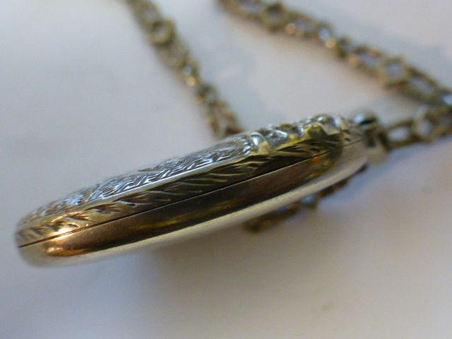 ENGLISH Victorian Oval Silver Chased Locket & Chain ENGLISH Victorian Oval Silver Chased Locket & Chain