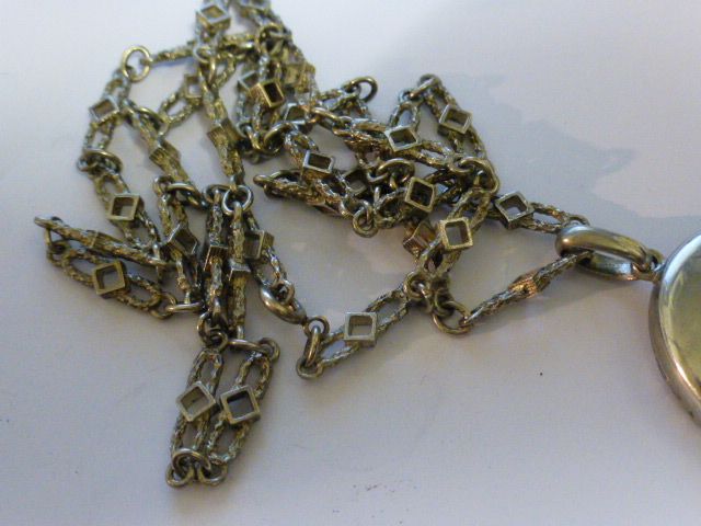 ENGLISH Victorian Oval Silver Chased Locket & Chain ENGLISH Victorian Oval Silver Chased Locket & Chain