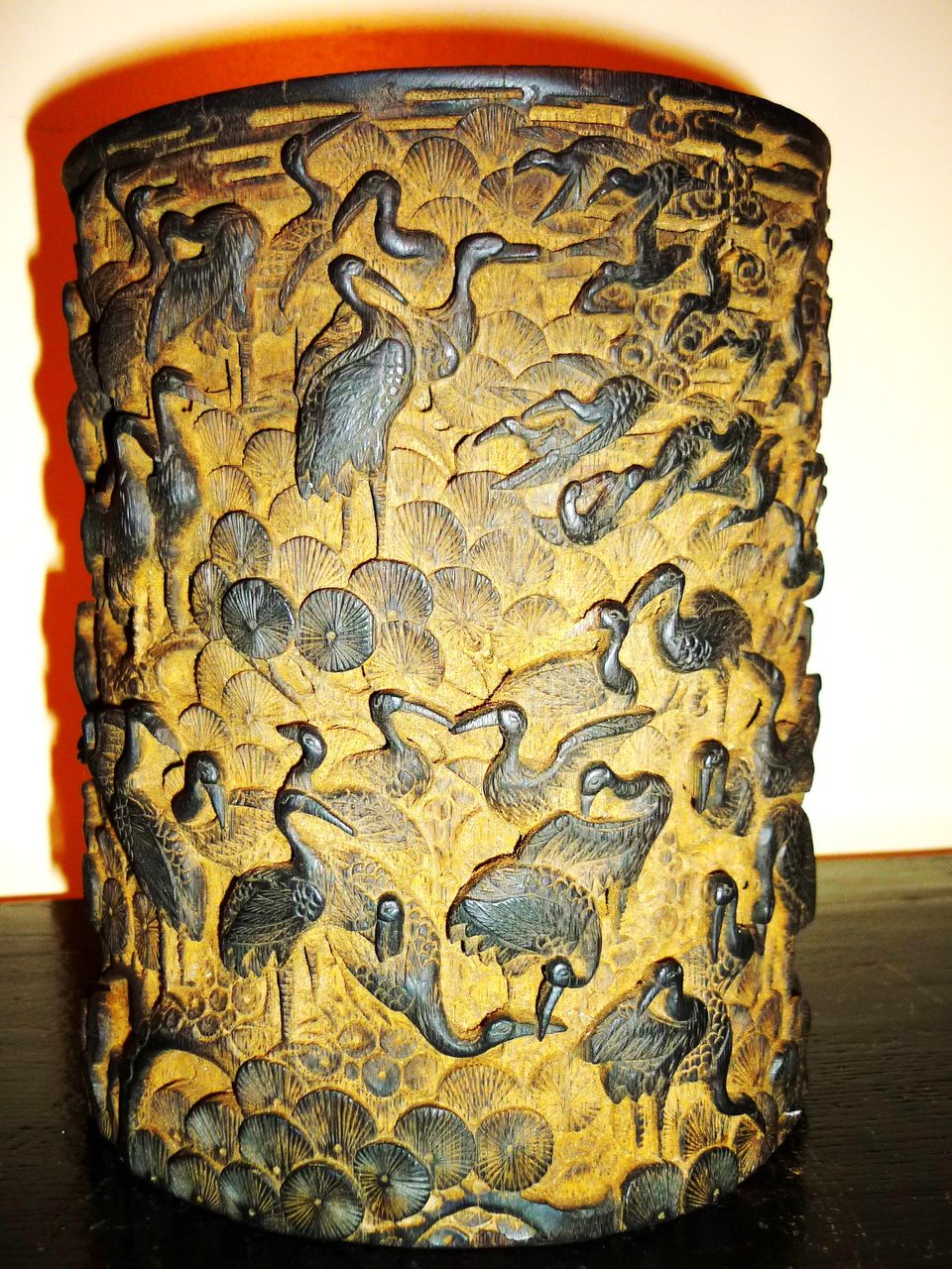 Superb Chinese 1000 Cranes Bamboo Brush Pot, Qing Dynasty Superb Chinese 1000 Cranes Bamboo Brush Pot, Qing Dynasty