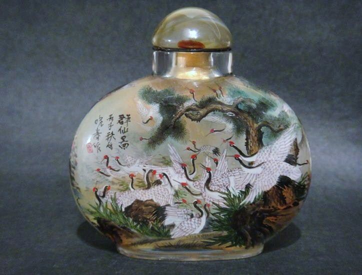 Chinese Large Snuff Bottle, Cranes, Signed, #2 Chinese Large Snuff Bottle, Cranes, Signed, #2