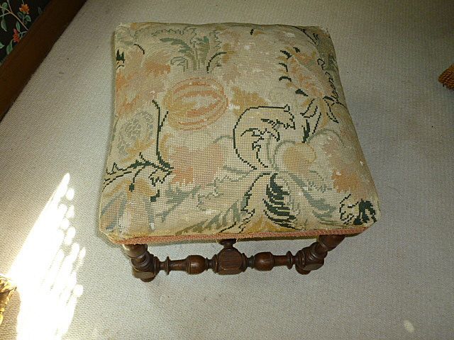 French Circa 1900's Needle Point Design Walnut Stool Original French Circa 1900's Needle Point Design Walnut Stool Original