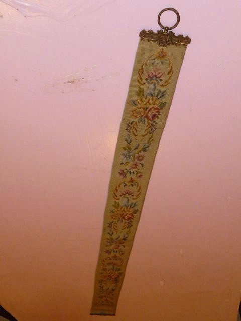 Ca. 1900 France Flowery Needle Point & Bronze Pull Ca. 1900 France Flowery Needle Point & Bronze Pull