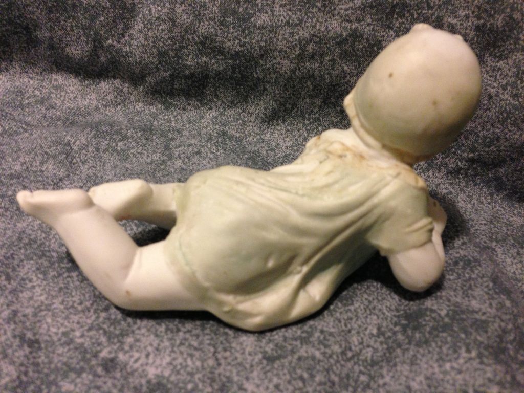 Gebruder Heubach bisque porcelain 5" long crawling piano baby mold 7285 rare miniature size and "DEP" mark 1890's VGC Gebruder Heubach bisque porcelain 5" long crawling piano baby mold 7285 rare miniature size and "DEP" mark 1890's VGC