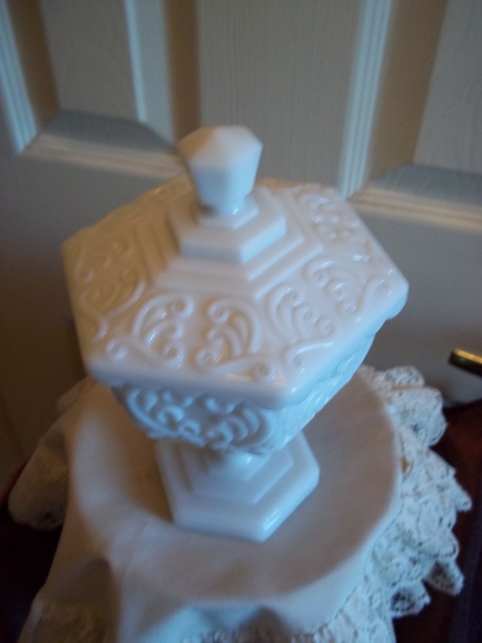 Milk Glass Compote Hexagonal Candy Dish Milk Glass Compote Hexagonal Candy Dish