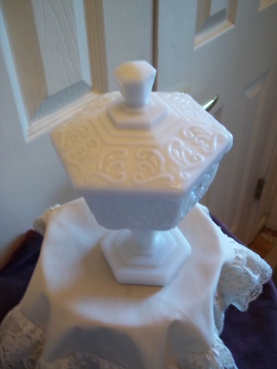 Milk Glass Compote Hexagonal Candy Dish Milk Glass Compote Hexagonal Candy Dish