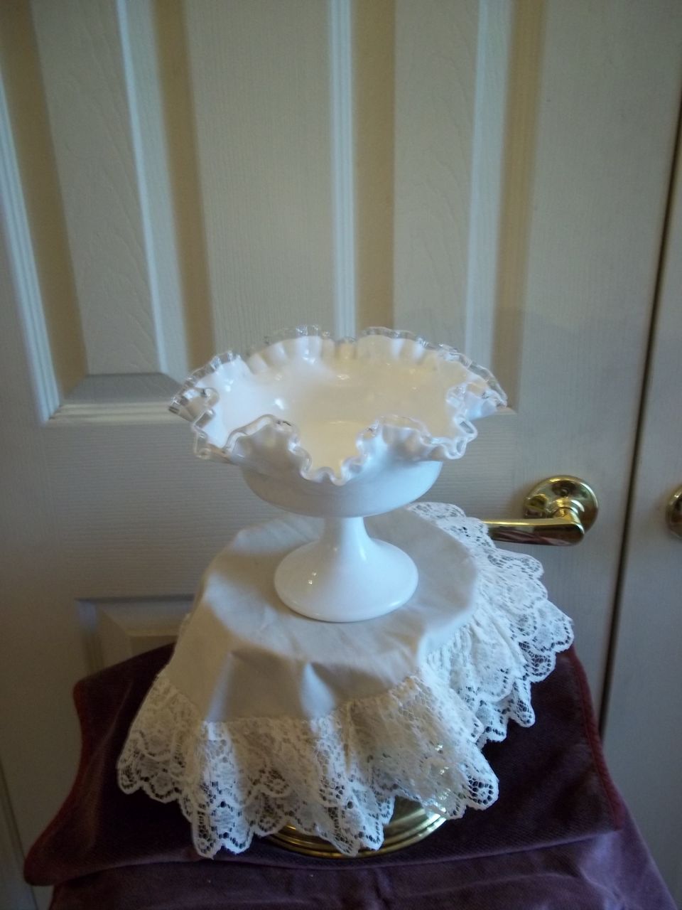 Silver Crest Fenton Milk Glass Compote Silver Crest Fenton Milk Glass Compote