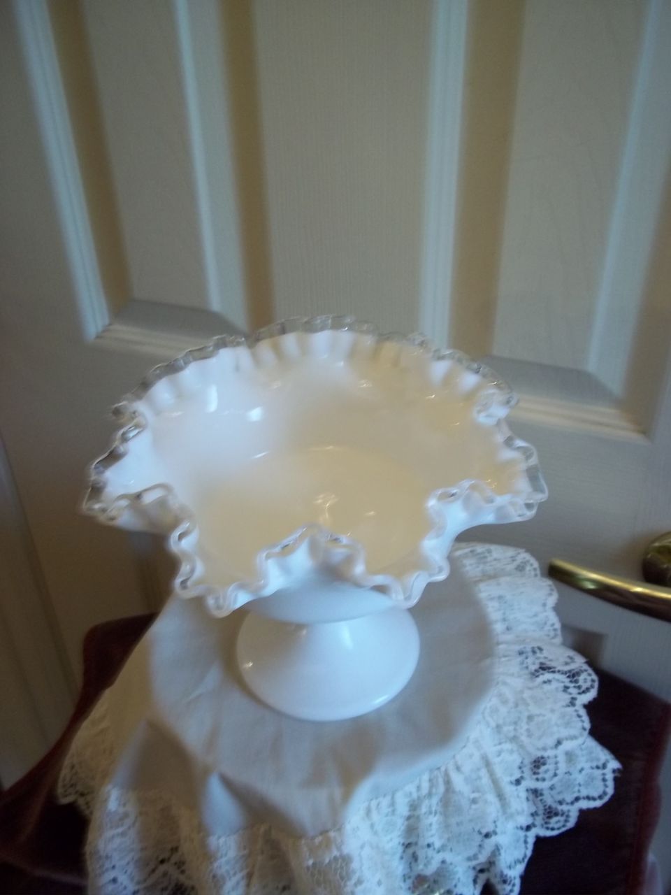 Silver Crest Fenton Milk Glass Compote Silver Crest Fenton Milk Glass Compote
