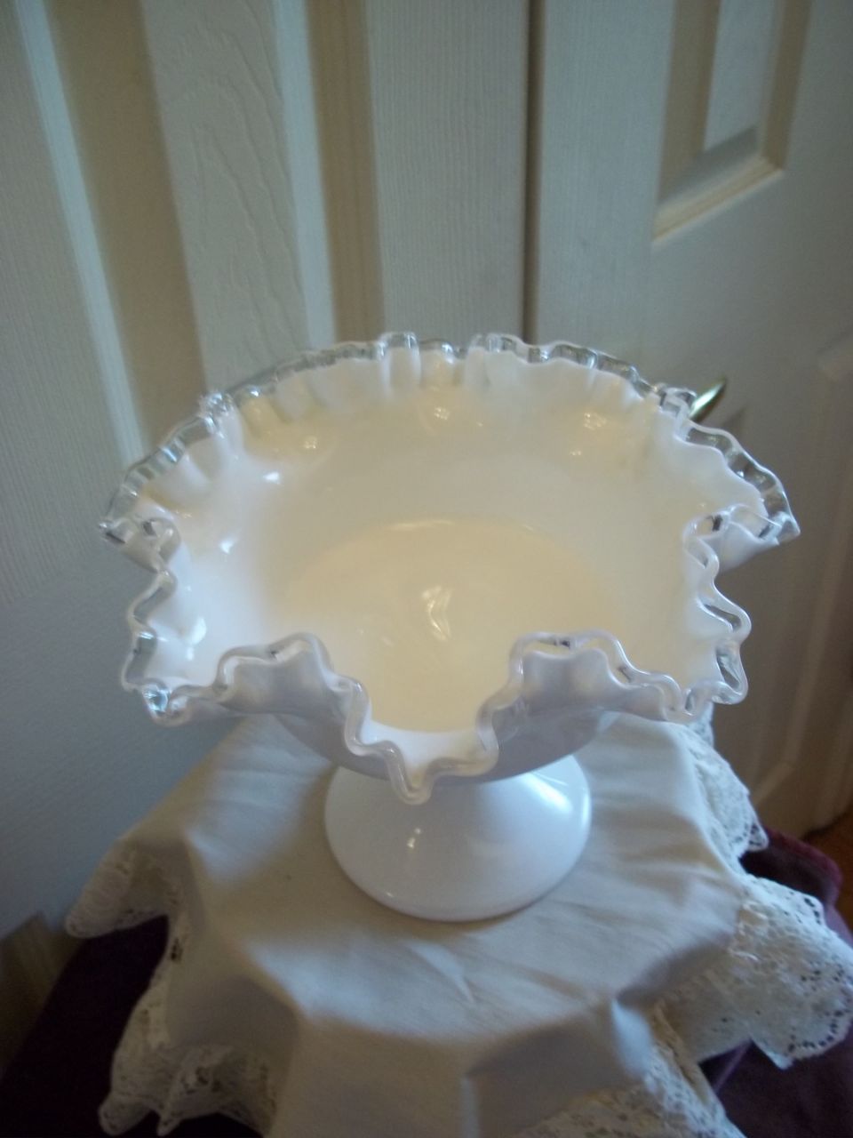 Silver Crest Fenton Milk Glass Compote Silver Crest Fenton Milk Glass Compote