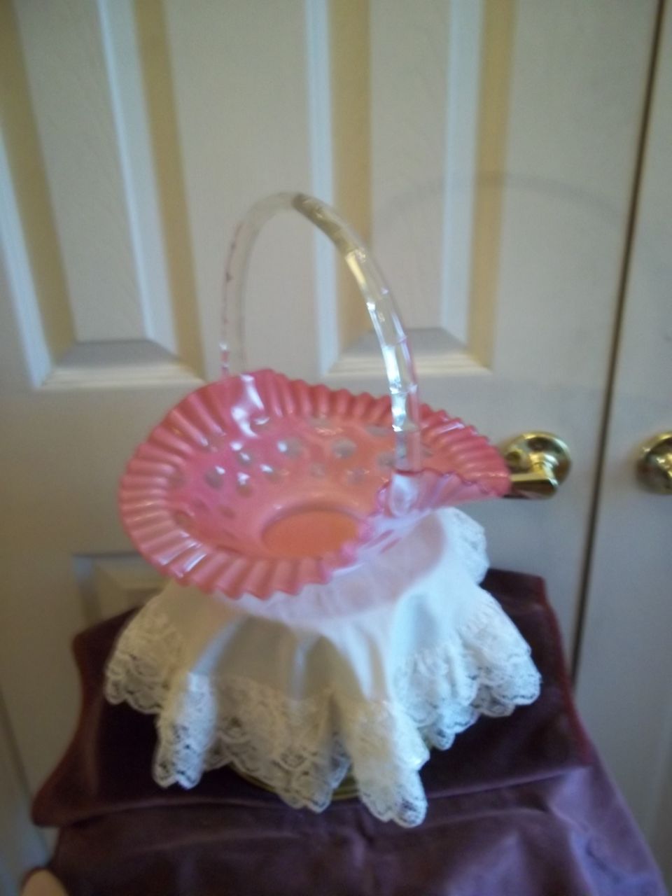 Fenton Cranberry Coin Dot Glass w/ Ruffled Edge Basket Fenton Cranberry Coin Dot Glass w/ Ruffled Edge Basket